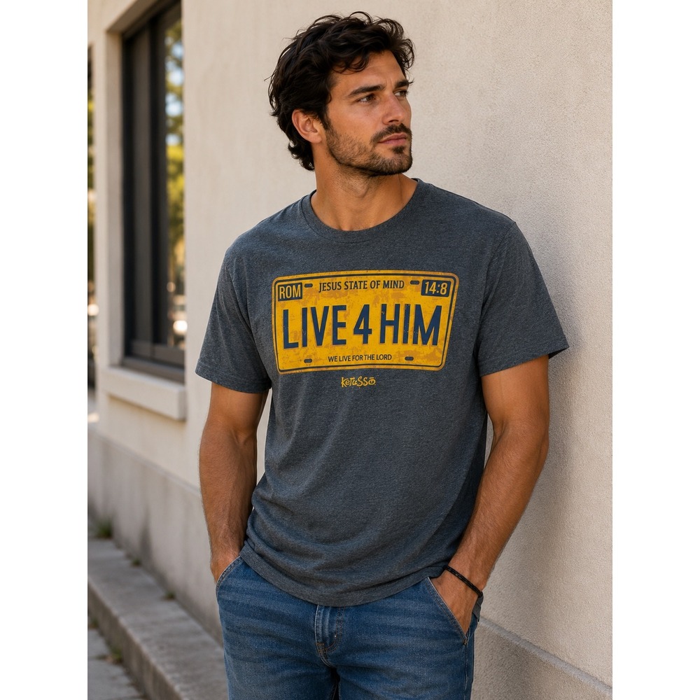 Kerusso Live 4 Him Jesus State of Mind Christian Graphic T-Shirt Gray Medium